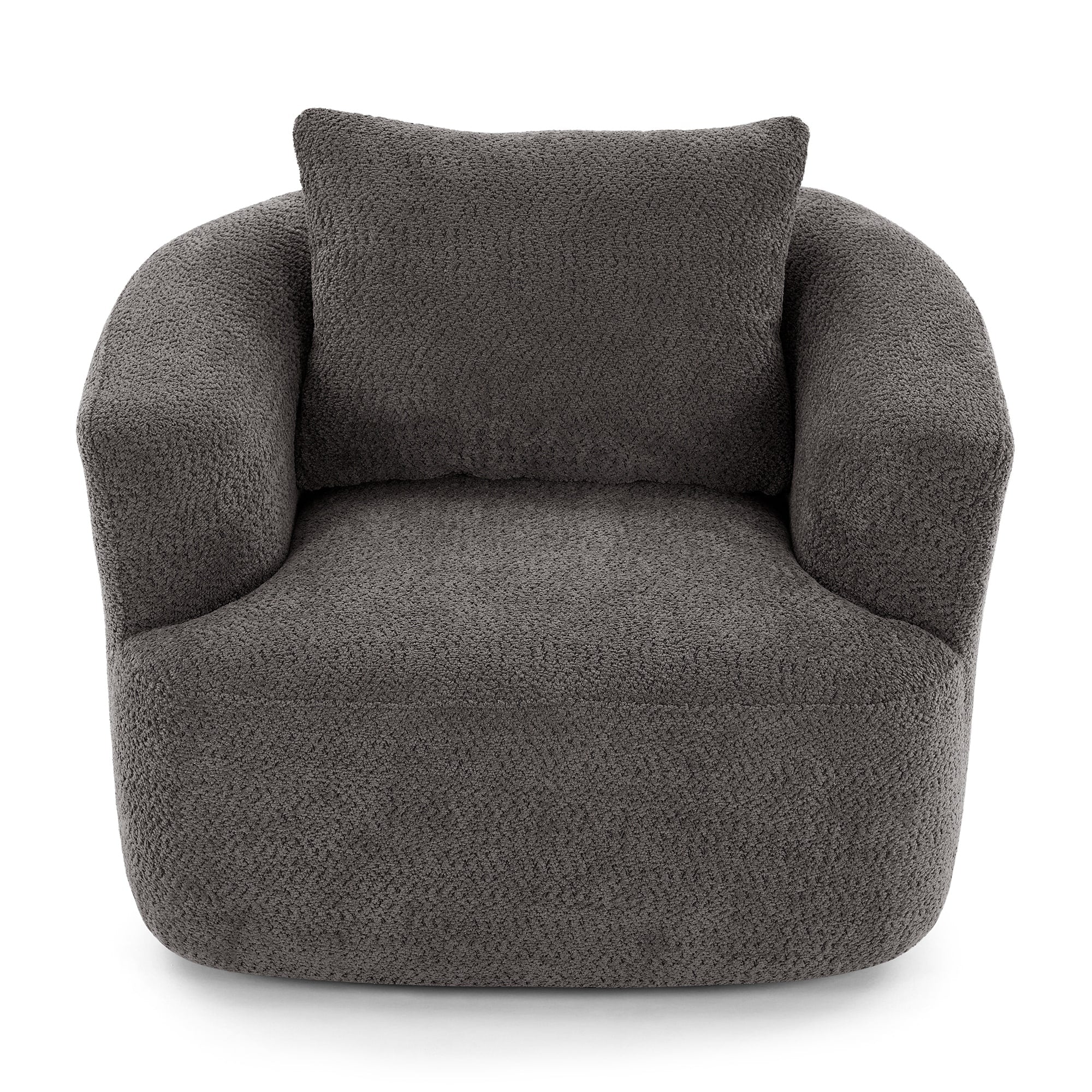 Fauteuil pivotant à 360°, fauteuil d'appoint en bouclette de 38,2 cm avec coussin décoratif, fauteuil-canapé rembourré de forme cylindrique avec accoudoirs incurvés