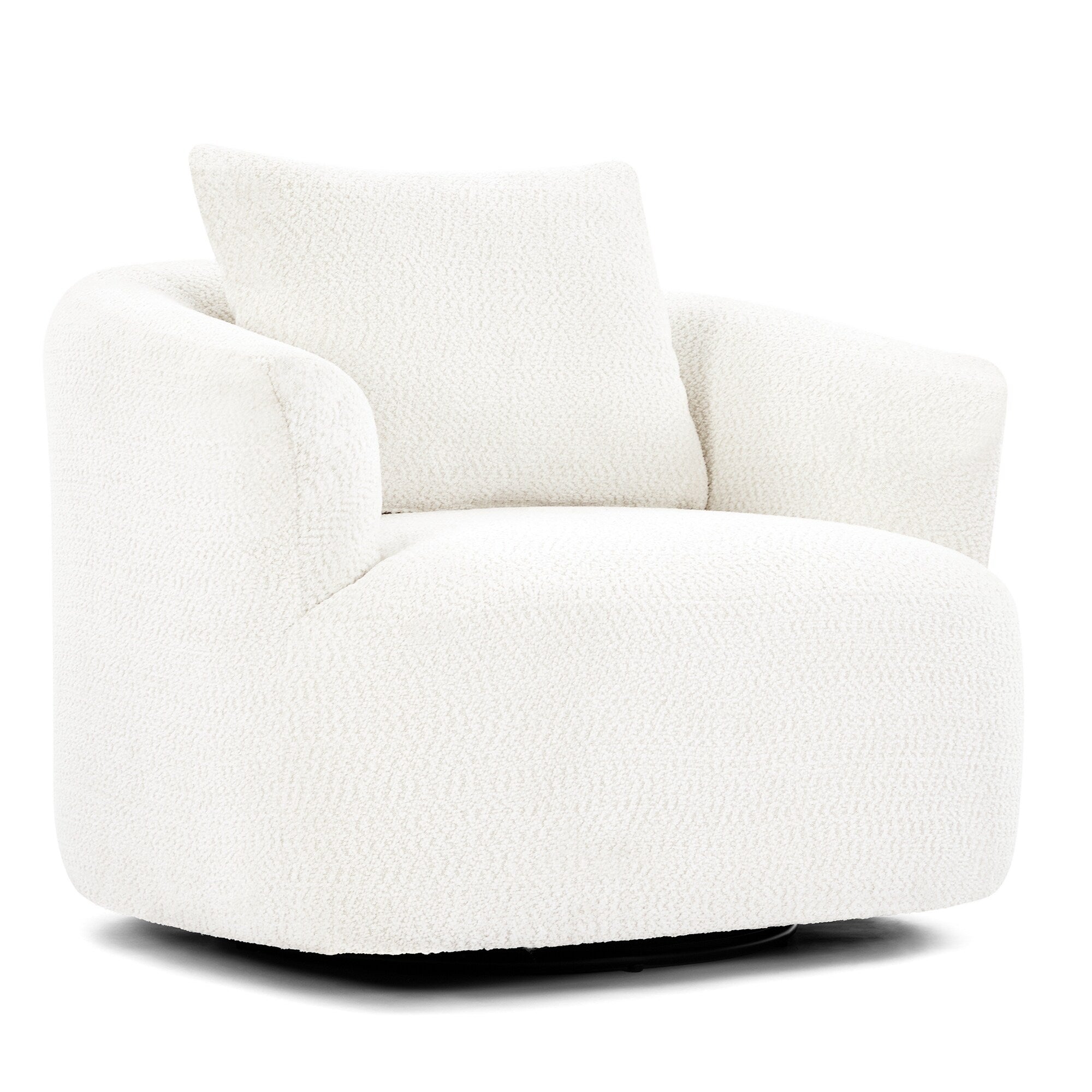 Fauteuil pivotant à 360°, fauteuil d'appoint en bouclette de 38,2 cm avec coussin décoratif, fauteuil-canapé rembourré de forme cylindrique avec accoudoirs incurvés