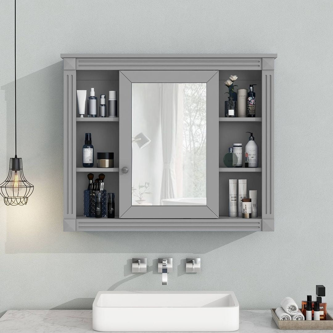 Meuble-lavabo moderne de 36 po avec lavabo supérieur et armoire à miroir, 2 portes et 2 tiroirs