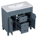 Meuble-lavabo moderne de 36 po avec lavabo supérieur et armoire à miroir, 2 portes et 2 tiroirs
