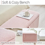 Banc ottoman de rangement en sherpa blanc cassé, repose-pieds, pour salon, chambre à coucher, pieds en bois