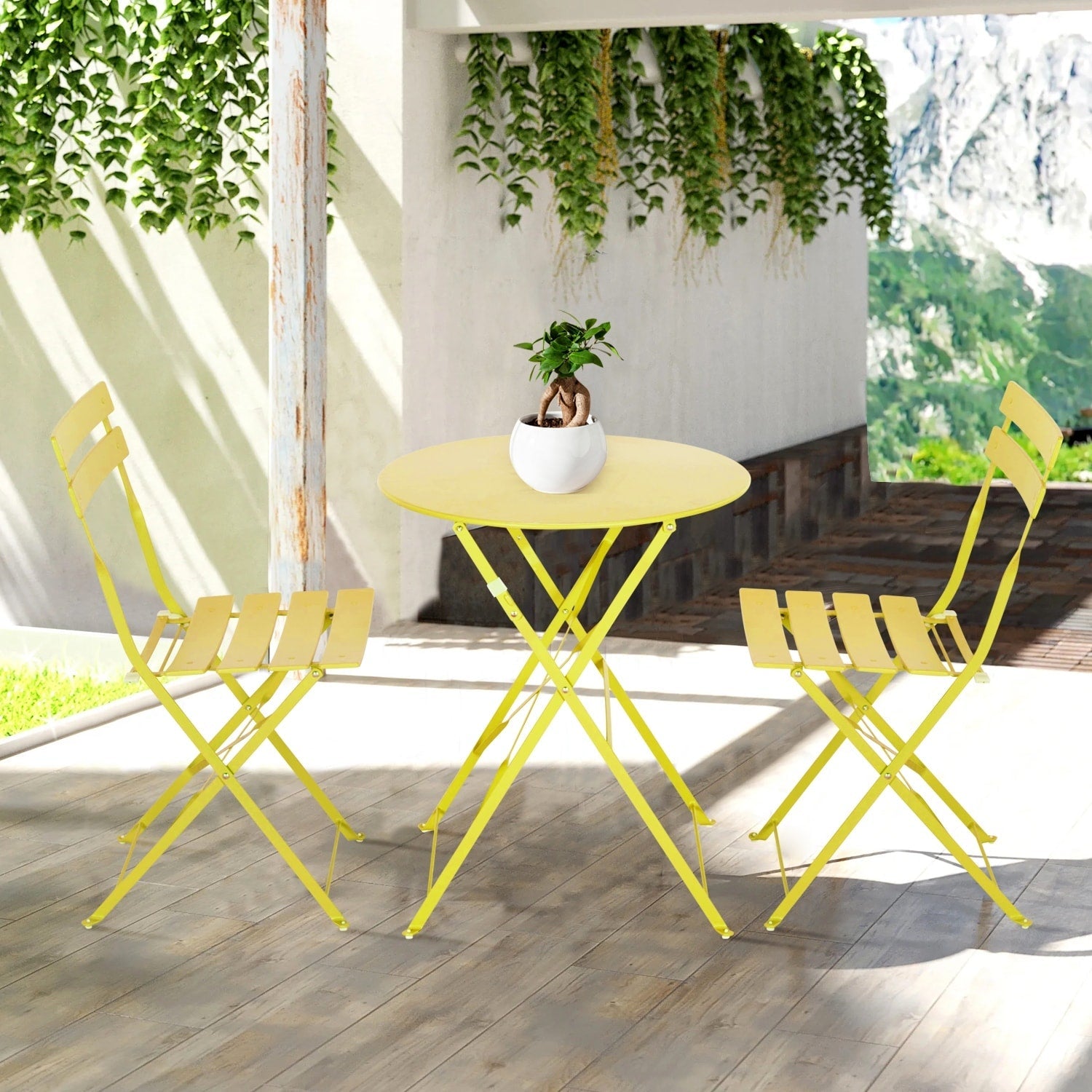 Ensemble bistrot pliant en métal 3 pièces, résistant aux intempéries, pour l'extérieur et l'intérieur, idéal pour la terrasse, la cour et le jardin.