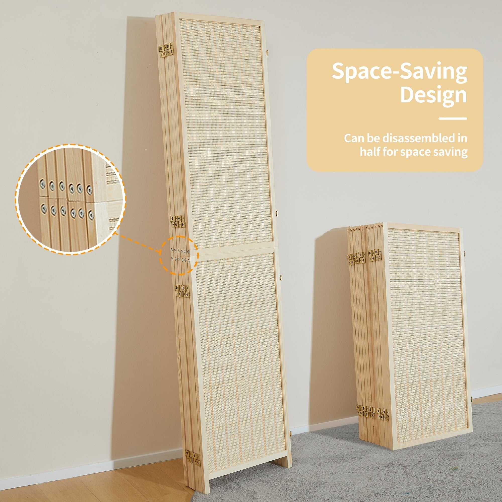 Paravent en bambou 4/6 panneaux, 1,83 m, amovible et pliable, pour séparer les pièces et préserver l'intimité.