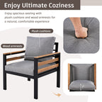 Ensemble de canapés d'extérieur 4 pièces pour 5 personnes avec coussin amovible et table basse en bois massif