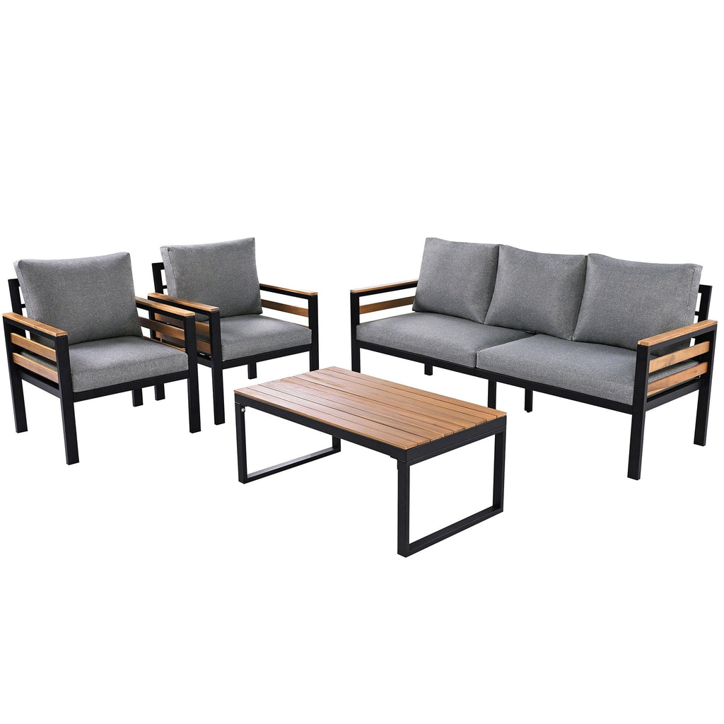 Ensemble de canapés d'extérieur 4 pièces pour 5 personnes avec coussin amovible et table basse en bois massif