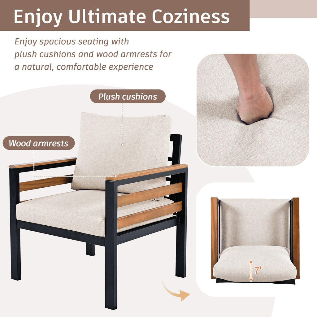 Ensemble de canapés d'extérieur 4 pièces pour 5 personnes avec coussin amovible et table basse en bois massif