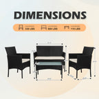 Ensemble de 4 meubles de jardin en osier, sectionnel et en rotin avec coussins