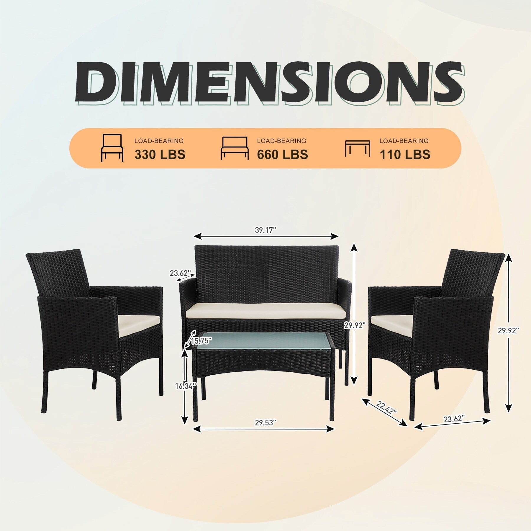 Ensemble de 4 meubles de jardin en osier, sectionnel et en rotin avec coussins