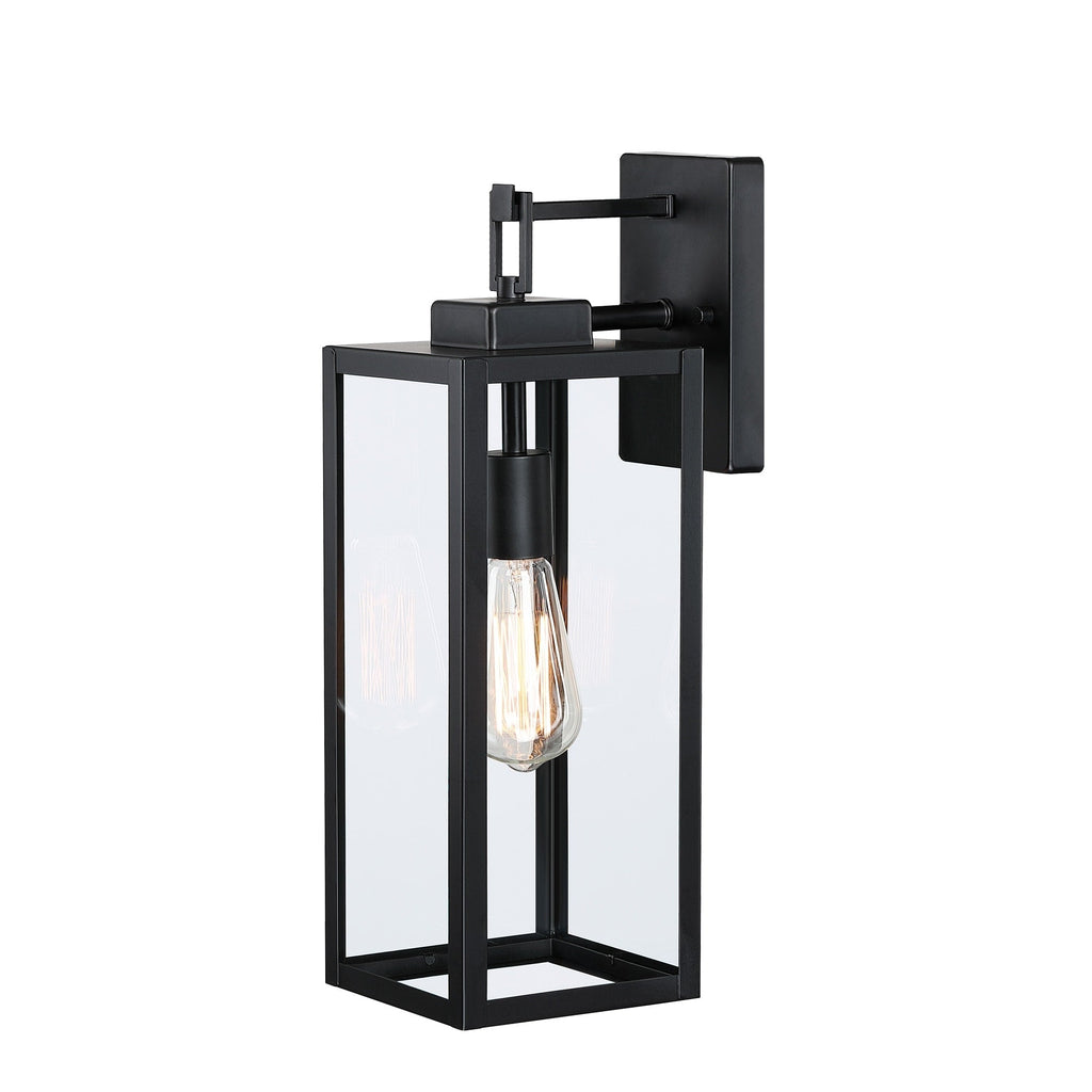 Lot de 4 appliques murales extérieures à 1 lumière, finition noir mat et abat-jour en verre transparent