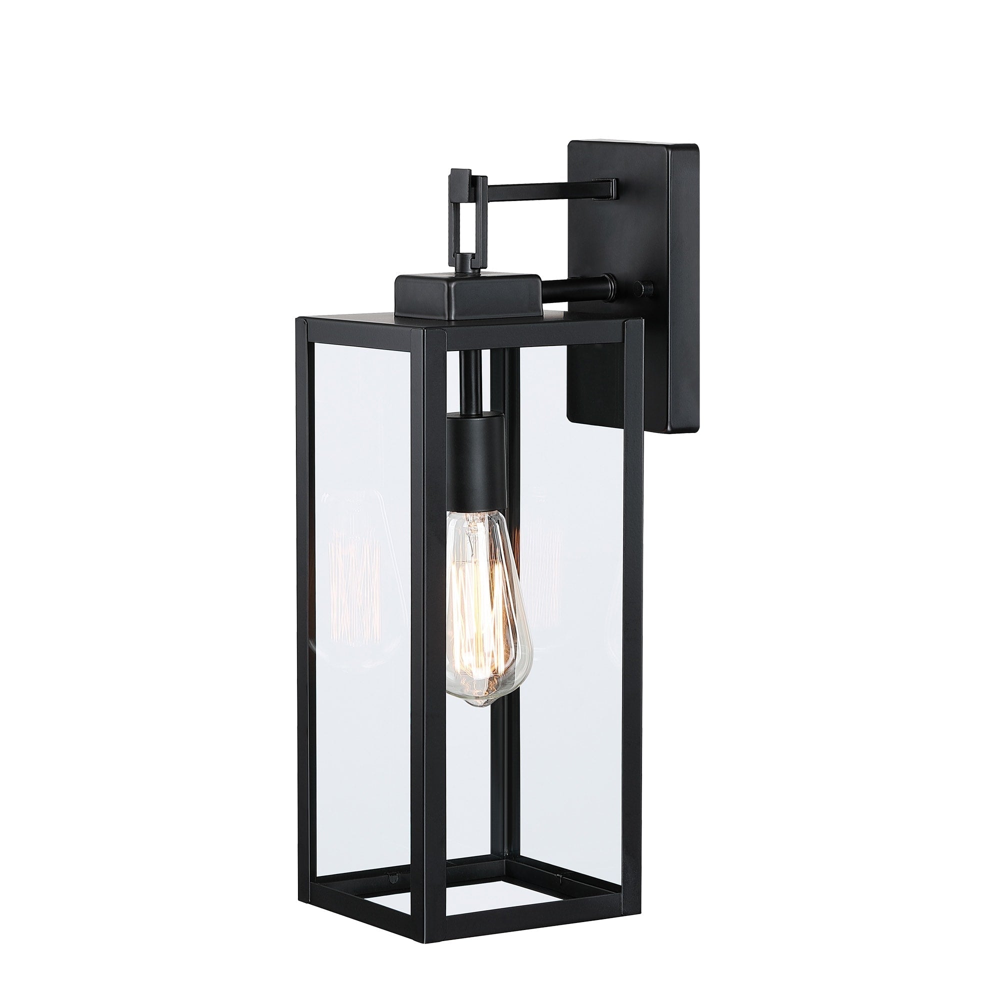 Lot de 4 appliques murales extérieures à 1 lumière, finition noir mat et abat-jour en verre transparent