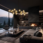 Lustre linéaire moderne du milieu du siècle de 40 po, suspension Spoutnik à 16 ampoules en laiton doré avec globe en verre dépoli pour salle à manger