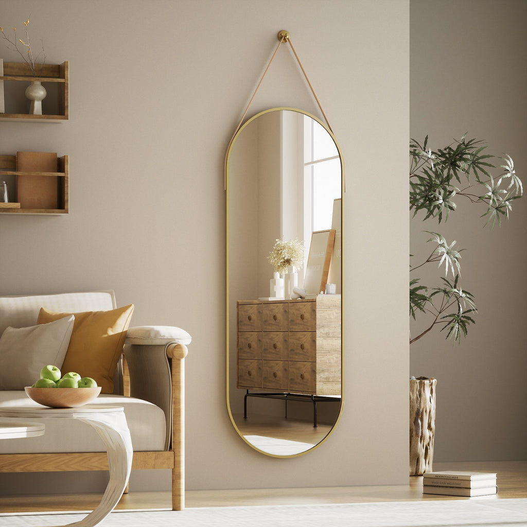 Miroir mural suspendu pleine longueur 48 x 16 avec sangle en cuir