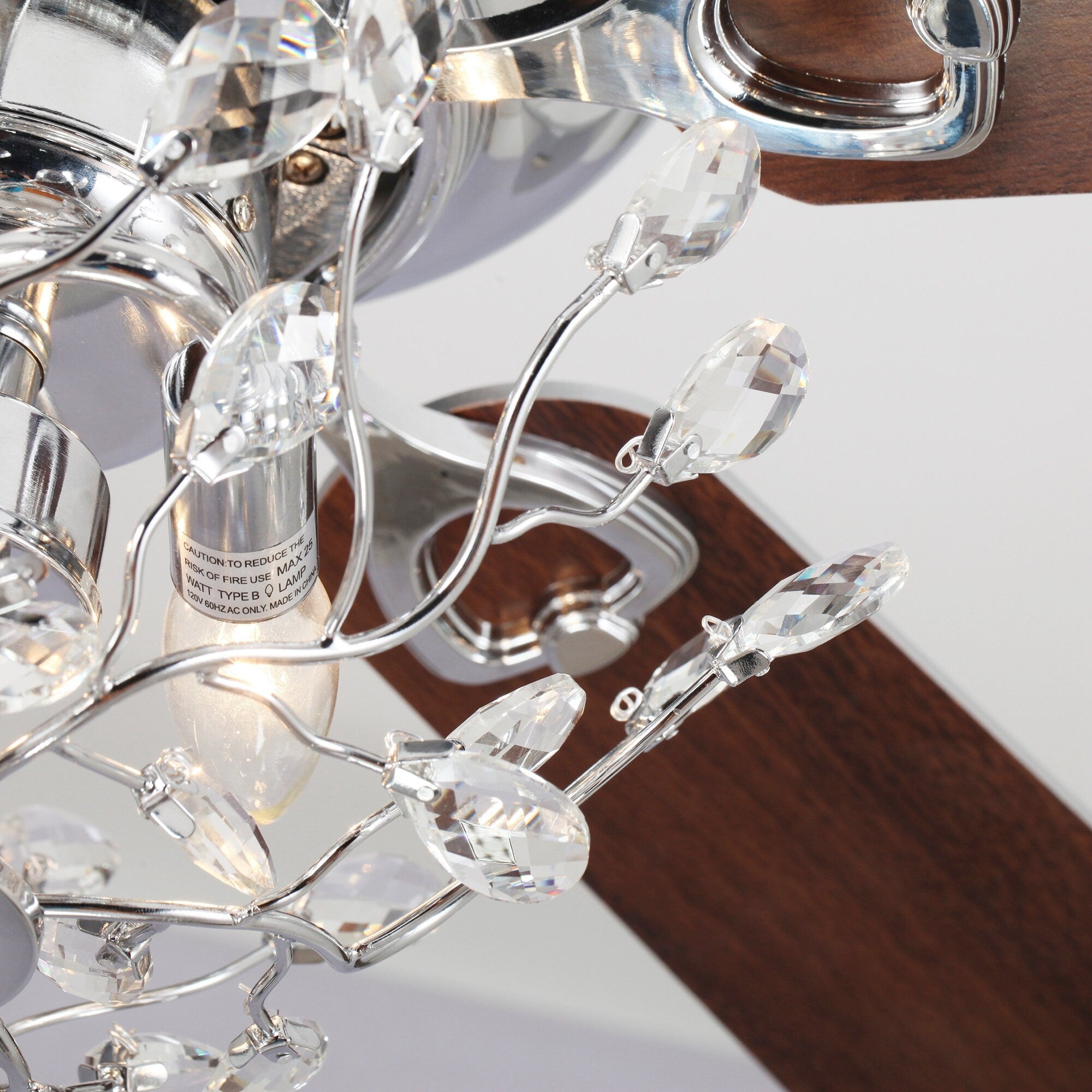 Ventilateur de plafond encastré moderne réversible à 5 pales en cristal avec télécommande