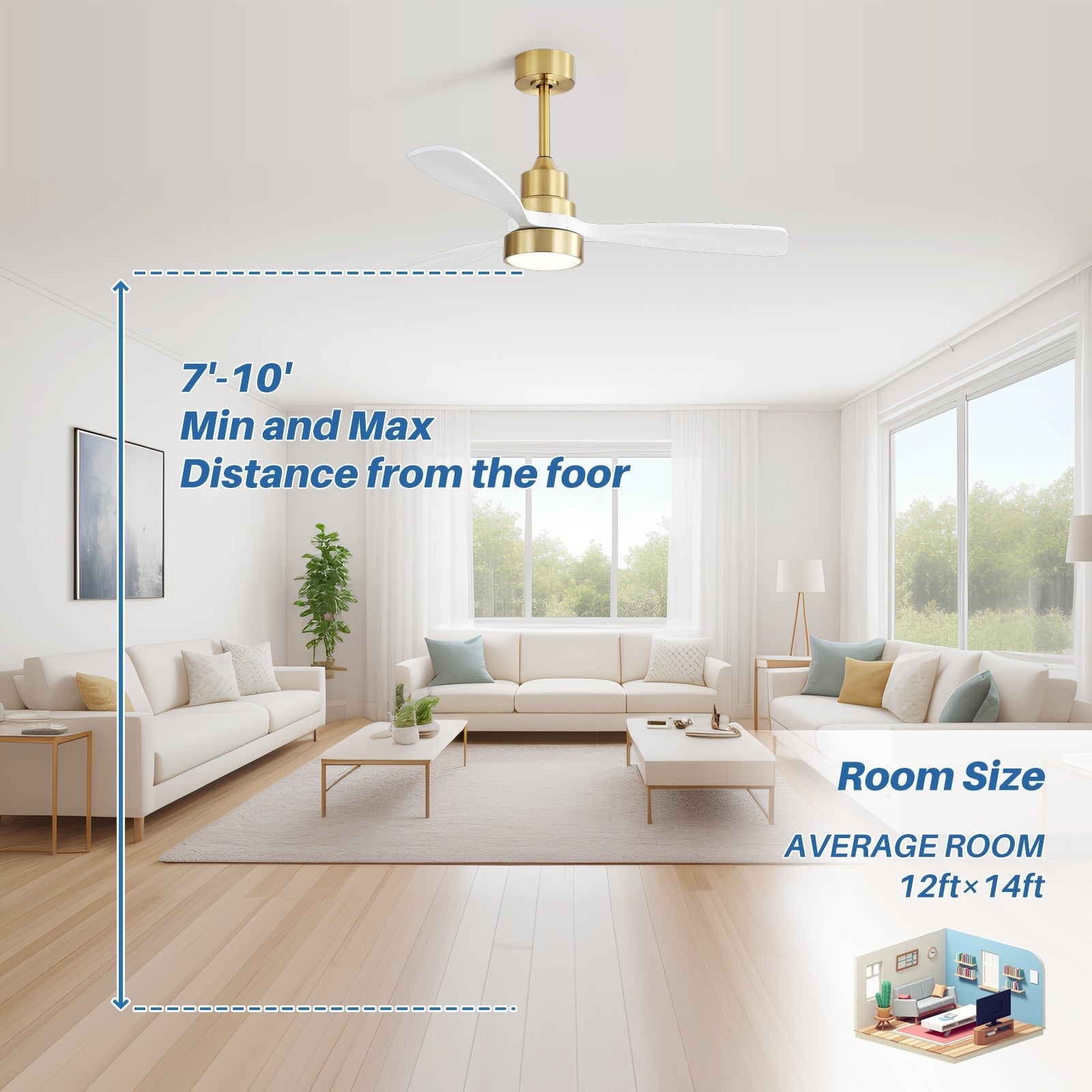 Ventilateur de plafond à LED intégré 48 et 52 pouces avec lumière et télécommande, moteur CC réversible