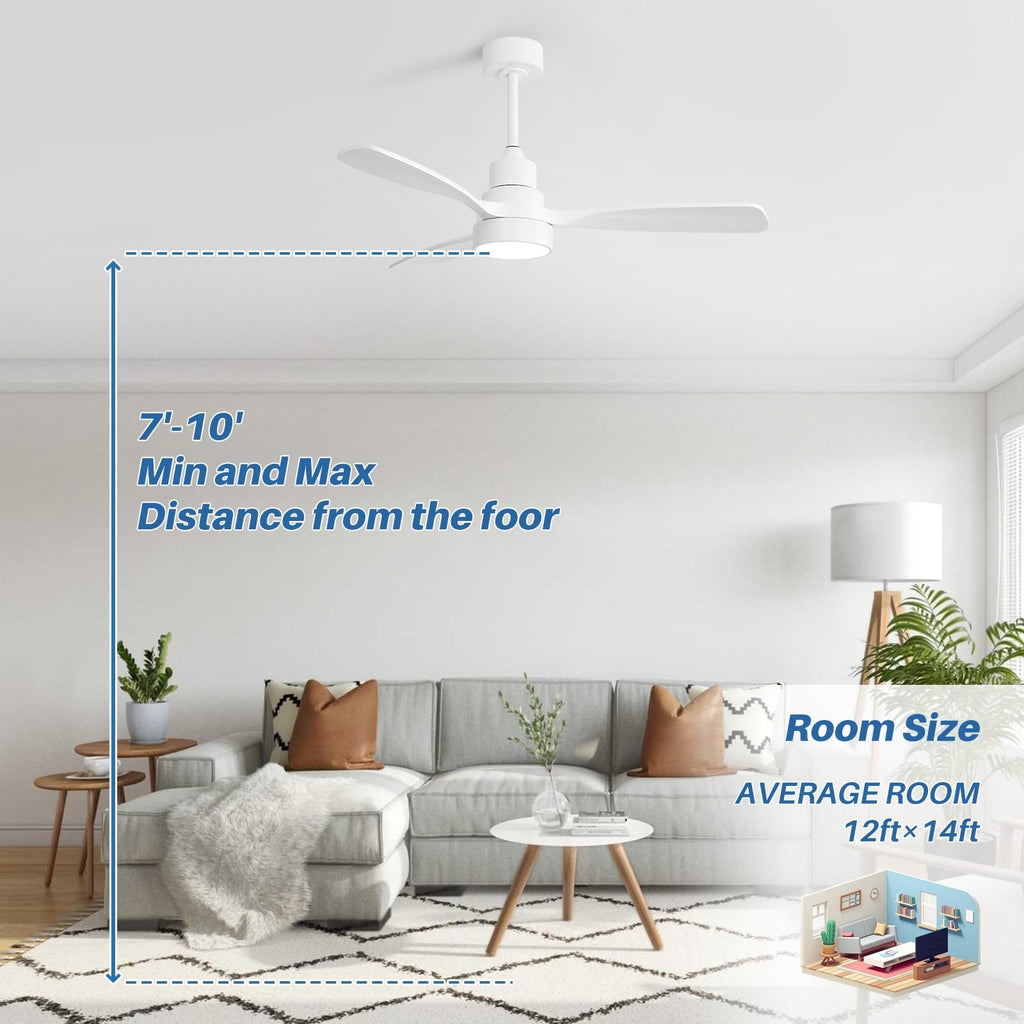 Ventilateur de plafond à LED intégré 48 et 52 pouces avec lumière et télécommande, moteur CC réversible