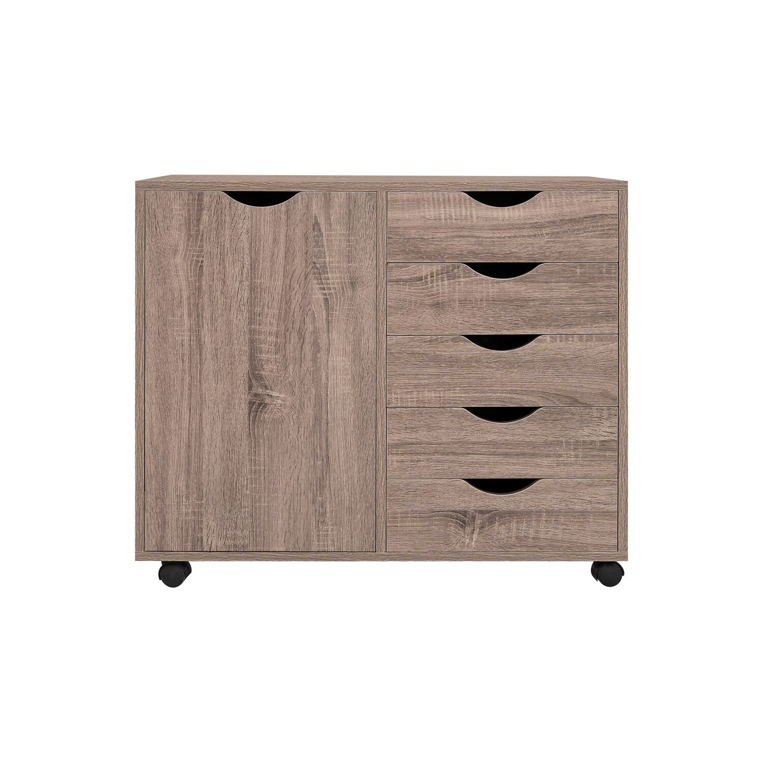 Commode de rangement en bois à 5 tiroirs avec roulettes - Meuble de rangement pour loisirs créatifs et maquillage pour dressing et chambre