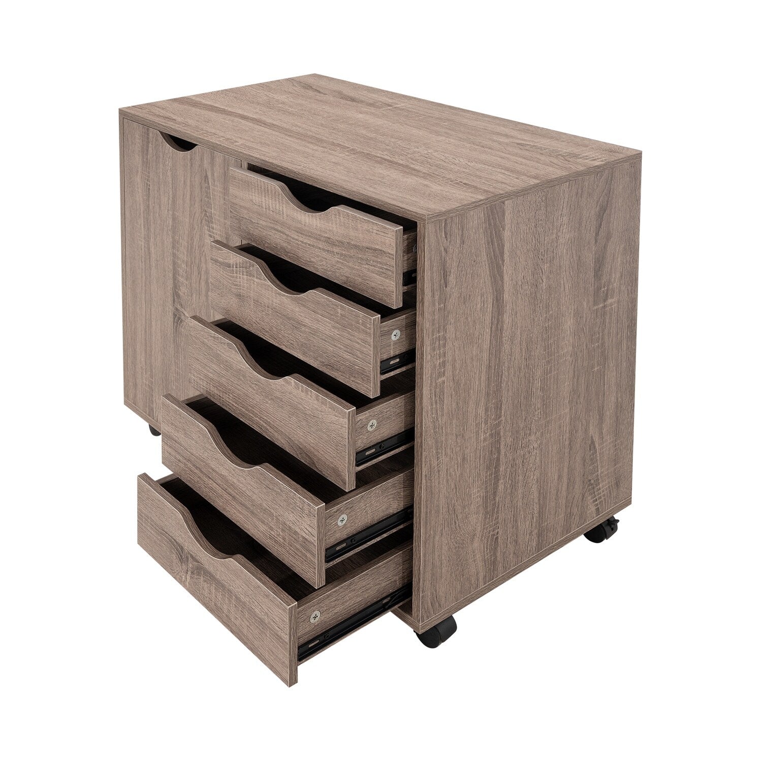 Commode de rangement en bois à 5 tiroirs avec roulettes - Meuble de rangement pour loisirs créatifs et maquillage pour dressing et chambre