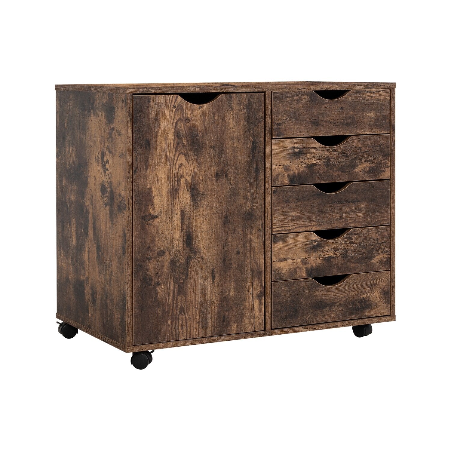 Commode de rangement en bois à 5 tiroirs avec roulettes - Meuble de rangement pour loisirs créatifs et maquillage pour dressing et chambre