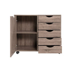 Commode de rangement en bois à 5 tiroirs avec roulettes - Meuble de rangement pour loisirs créatifs et maquillage pour dressing et chambre