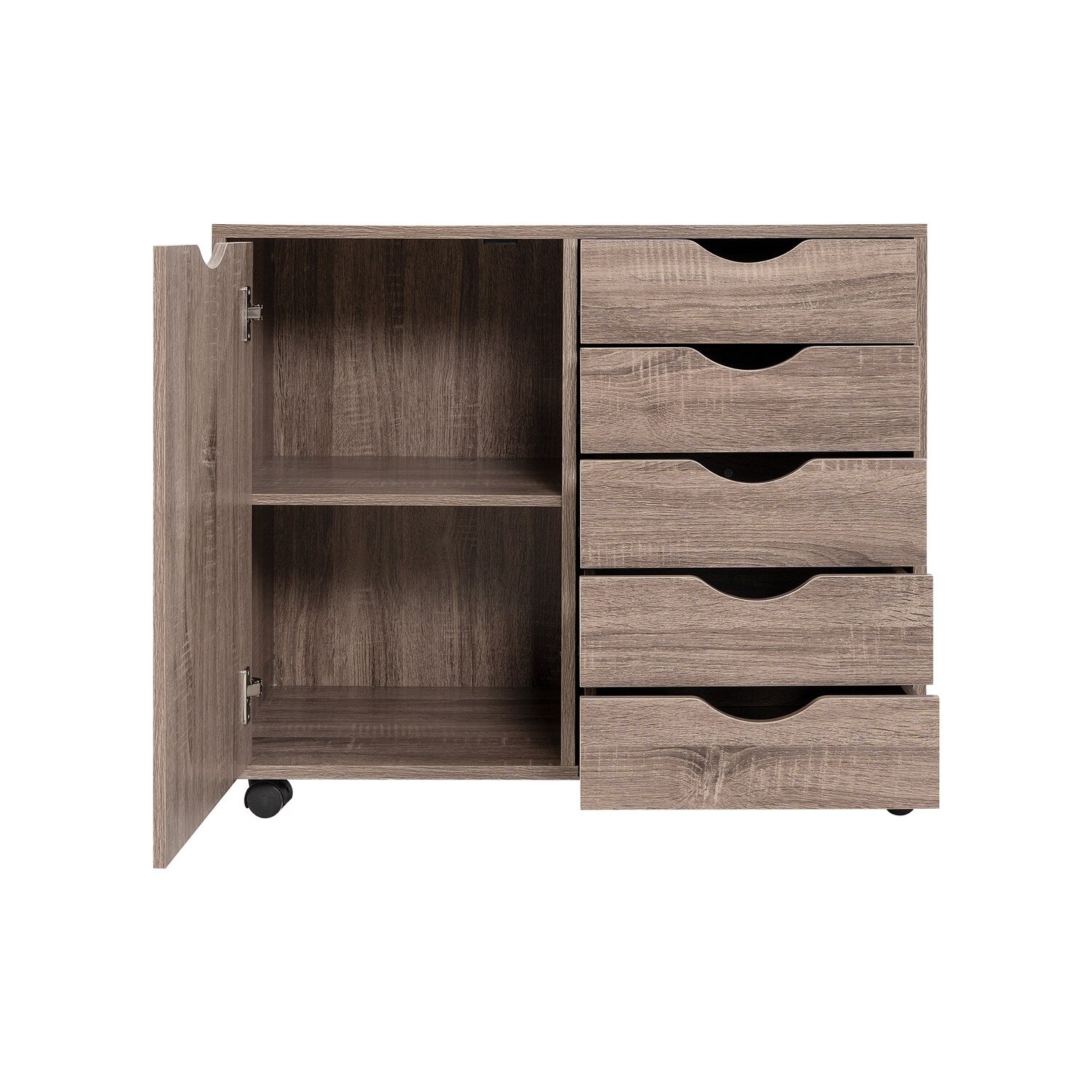 Commode de rangement en bois à 5 tiroirs avec roulettes - Meuble de rangement pour loisirs créatifs et maquillage pour dressing et chambre