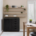 Commode de rangement en bois à 5 tiroirs avec roulettes - Meuble de rangement pour loisirs créatifs et maquillage pour dressing et chambre