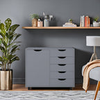 Commode de rangement en bois à 5 tiroirs avec roulettes - Meuble de rangement pour loisirs créatifs et maquillage pour dressing et chambre