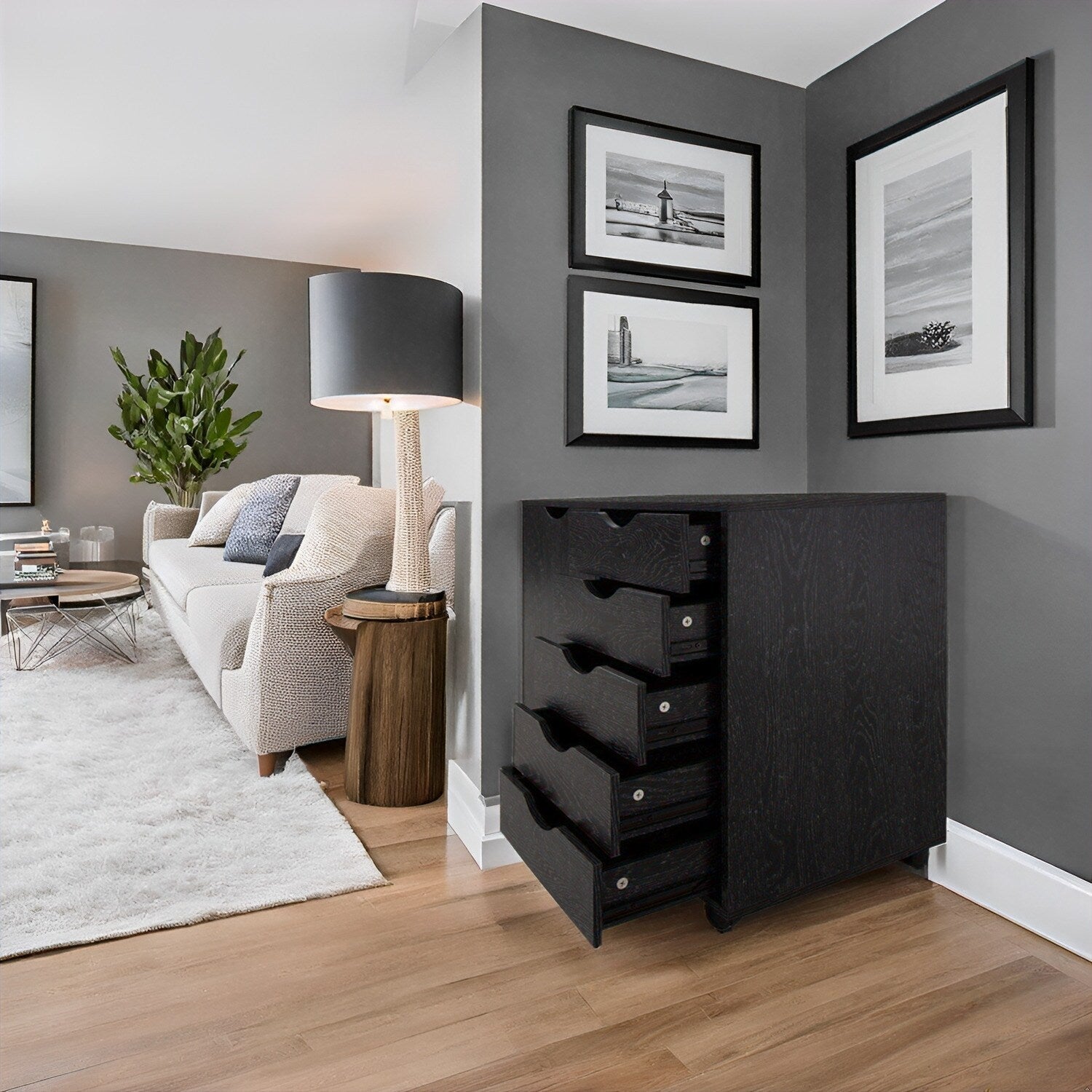 Commode de rangement en bois à 5 tiroirs avec roulettes - Meuble de rangement pour loisirs créatifs et maquillage pour dressing et chambre