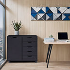 Commode de rangement en bois à 5 tiroirs avec roulettes - Meuble de rangement pour loisirs créatifs et maquillage pour dressing et chambre