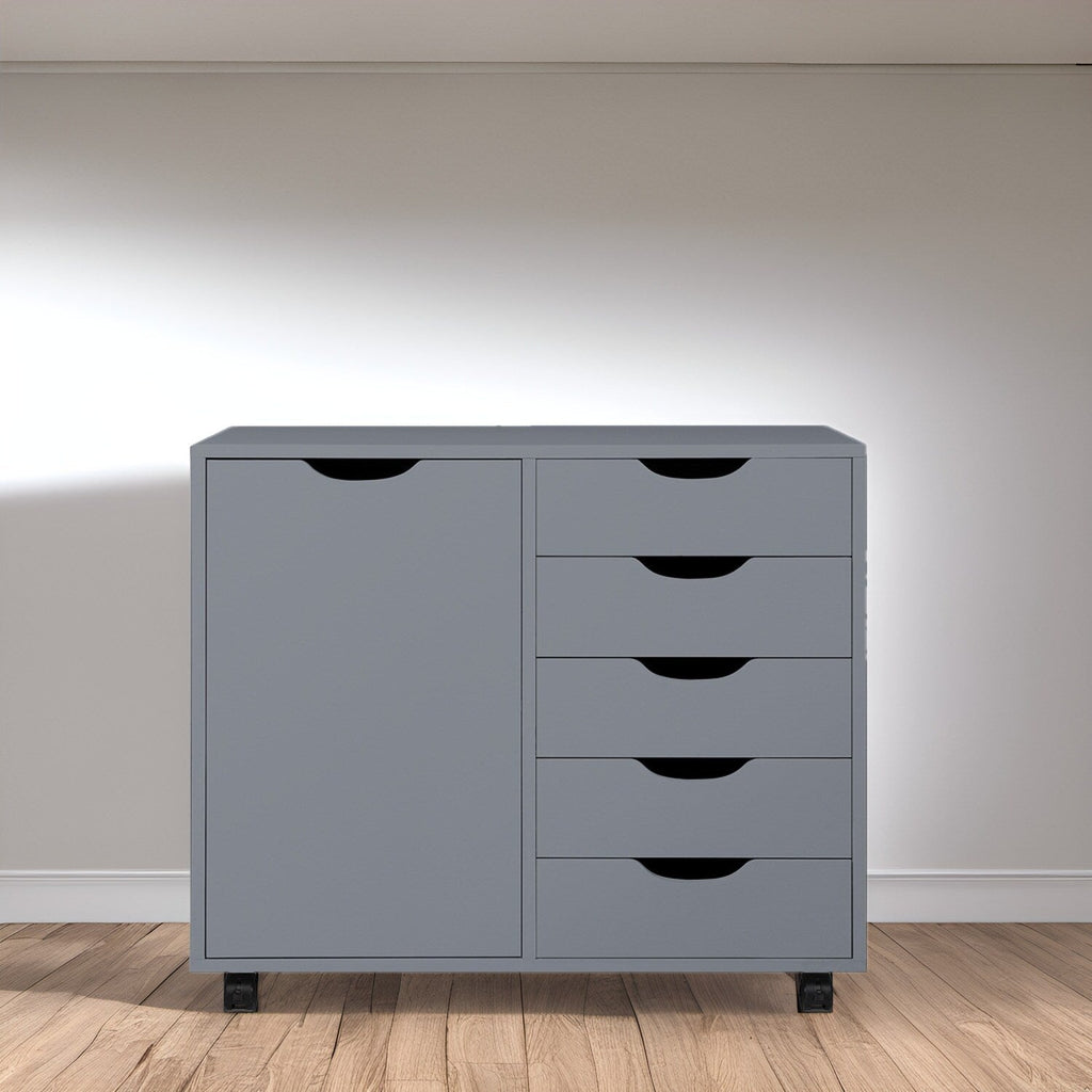 Commode de rangement en bois à 5 tiroirs avec roulettes - Meuble de rangement pour loisirs créatifs et maquillage pour dressing et chambre