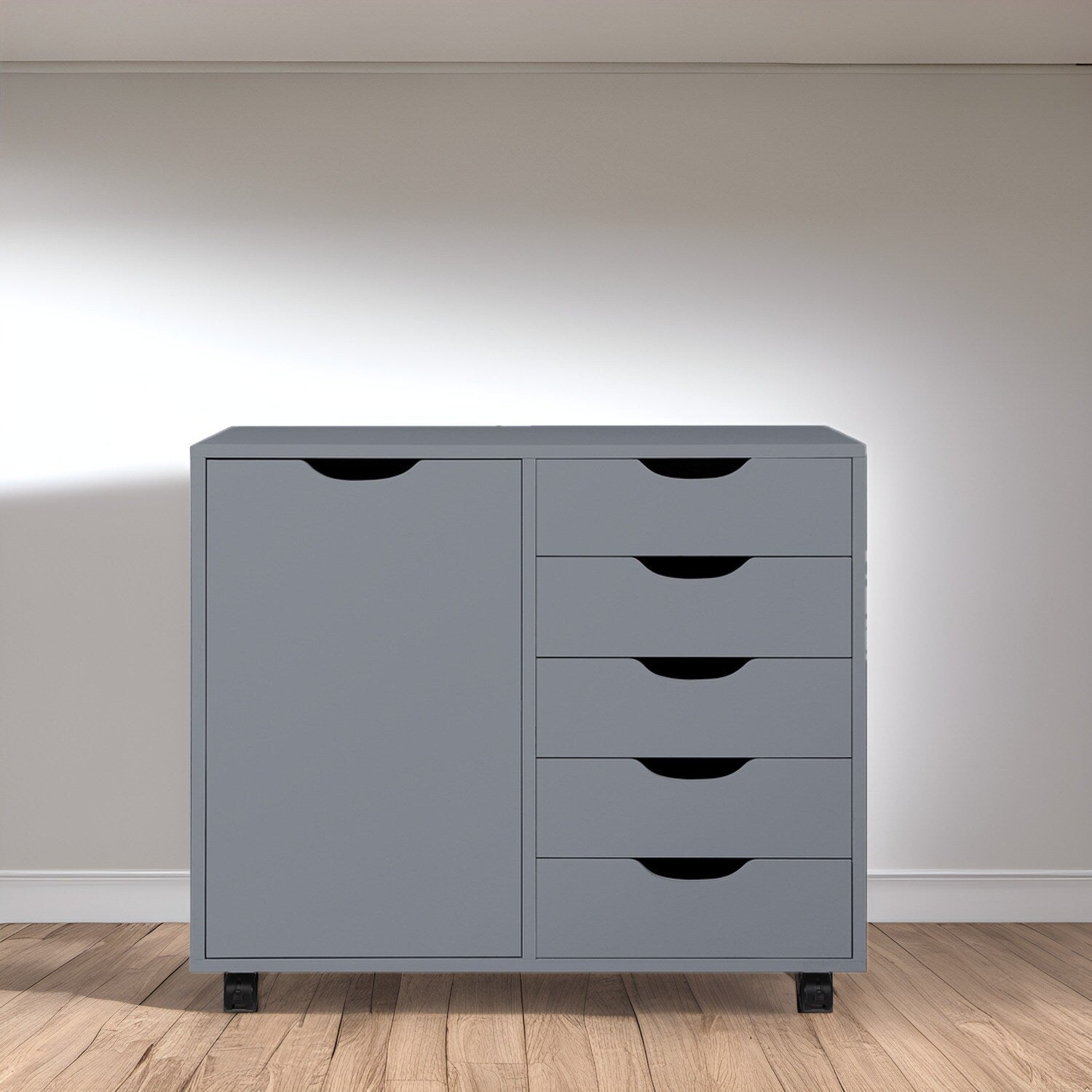 Commode de rangement en bois à 5 tiroirs avec roulettes - Meuble de rangement pour loisirs créatifs et maquillage pour dressing et chambre