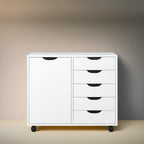 Commode de rangement en bois à 5 tiroirs avec roulettes - Meuble de rangement pour loisirs créatifs et maquillage pour dressing et chambre
