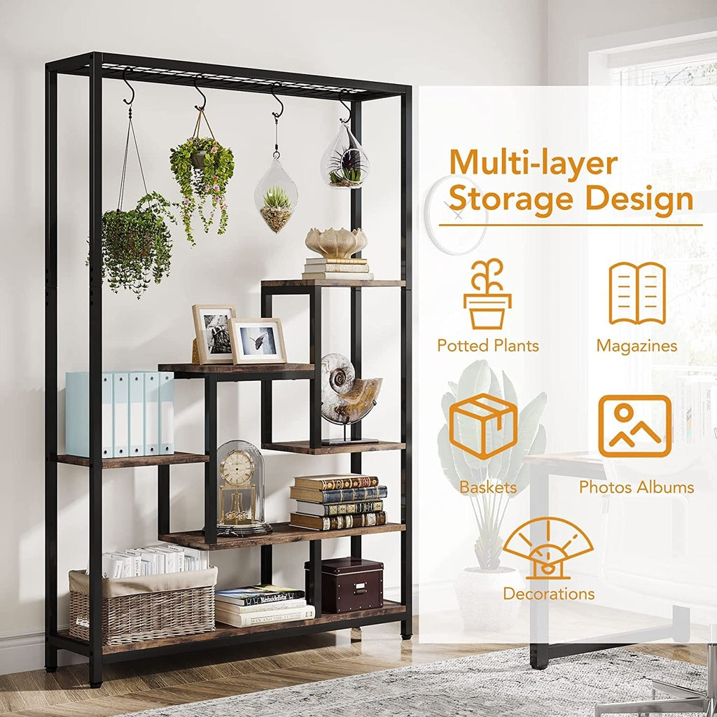 Étagère à plantes d'intérieur à 5 niveaux, hauteur 70,9 pouces, avec 10 crochets de suspension