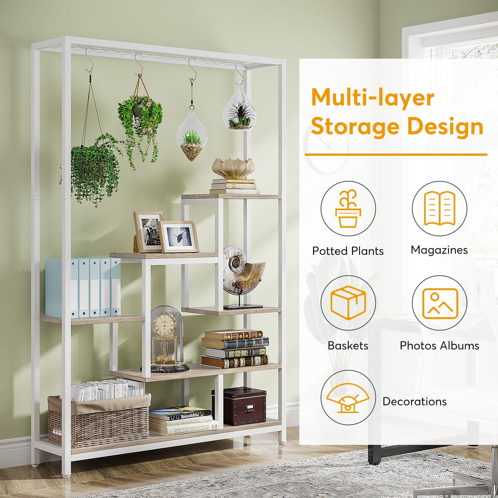 Étagère à plantes d'intérieur à 5 niveaux, hauteur 70,9 pouces, avec 10 crochets de suspension