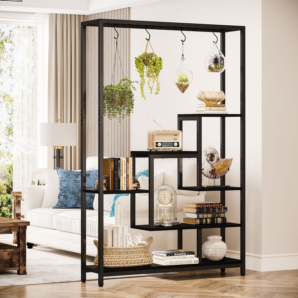 Étagère à plantes d'intérieur à 5 niveaux, hauteur 70,9 pouces, avec 10 crochets de suspension