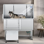 Baignoire de toilettage réglable en acier inoxydable de 50 po de largeur avec rampe et marches