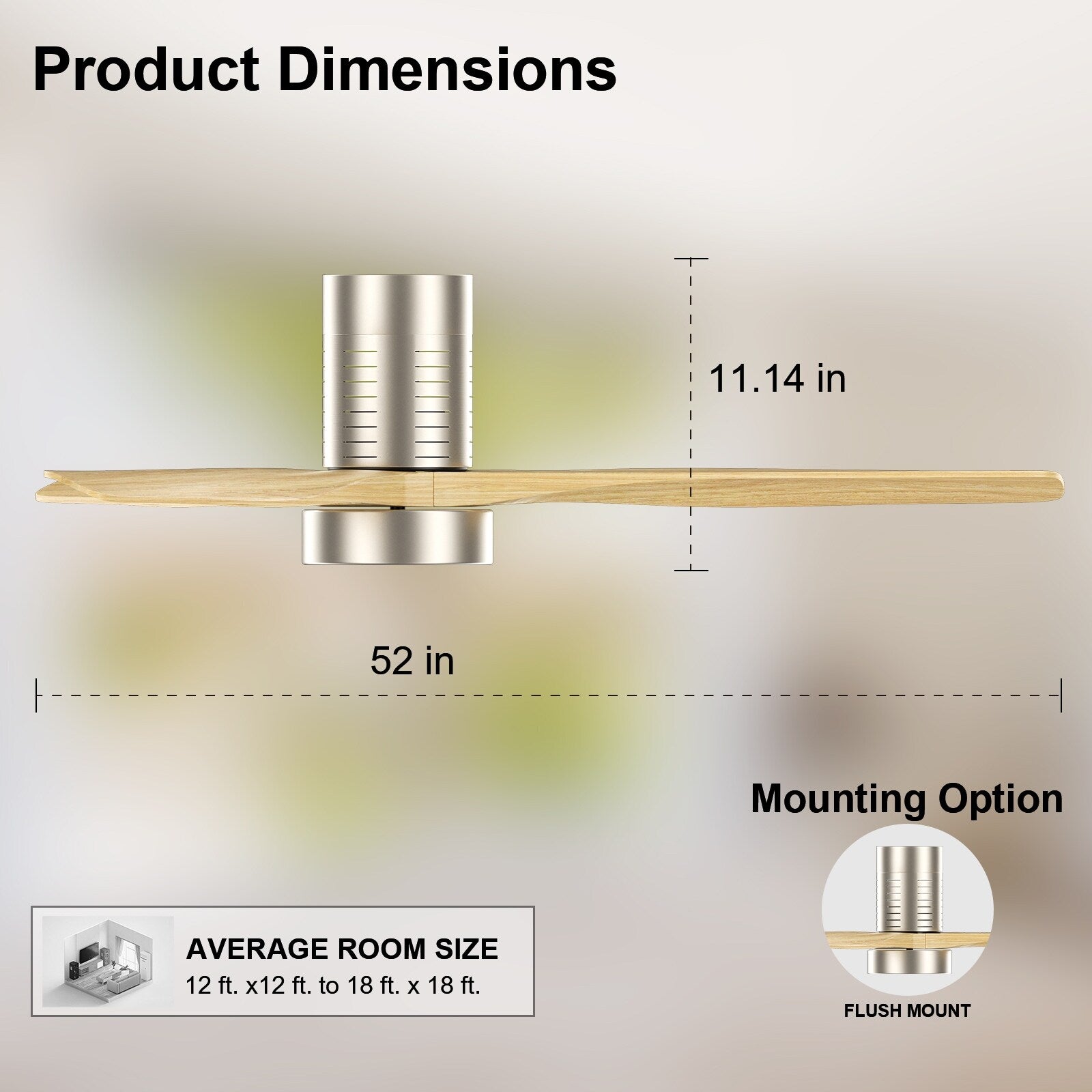 Ventilateur de plafond encastré de style campagnard de 52 pouces avec éclairage et télécommande, moteur CC réversible