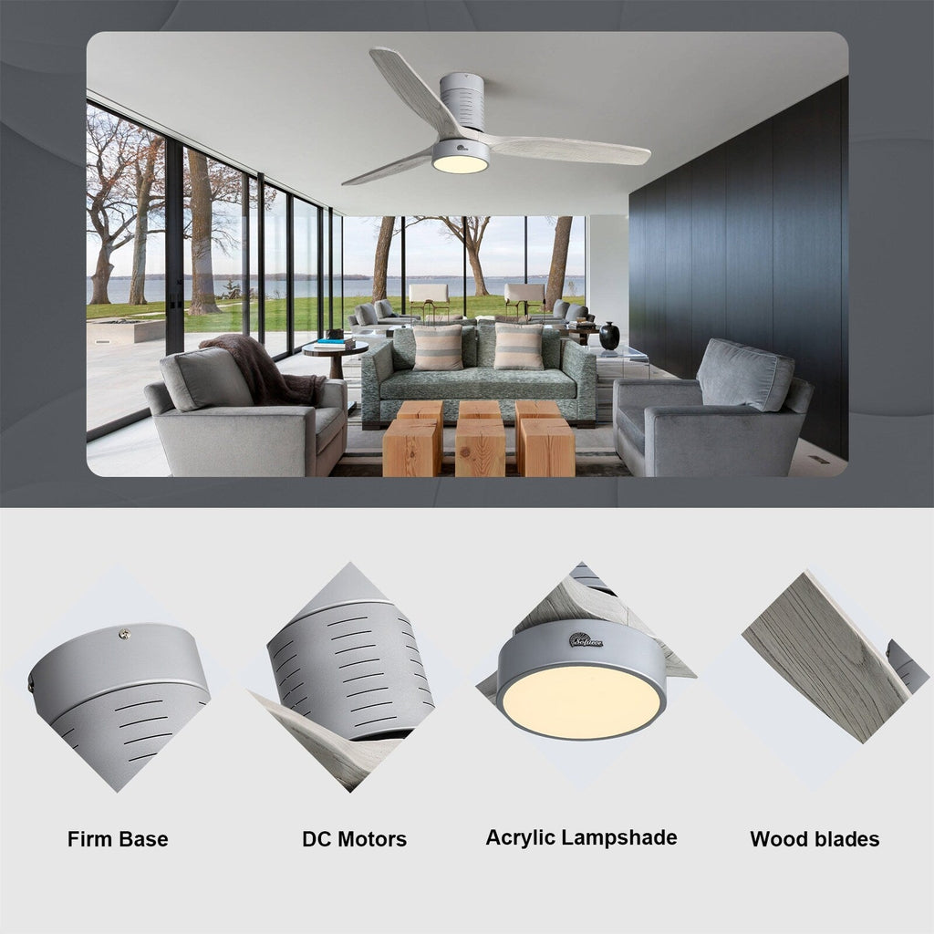 Ventilateur de plafond encastré de style campagnard de 52 pouces avec éclairage et télécommande, moteur CC réversible