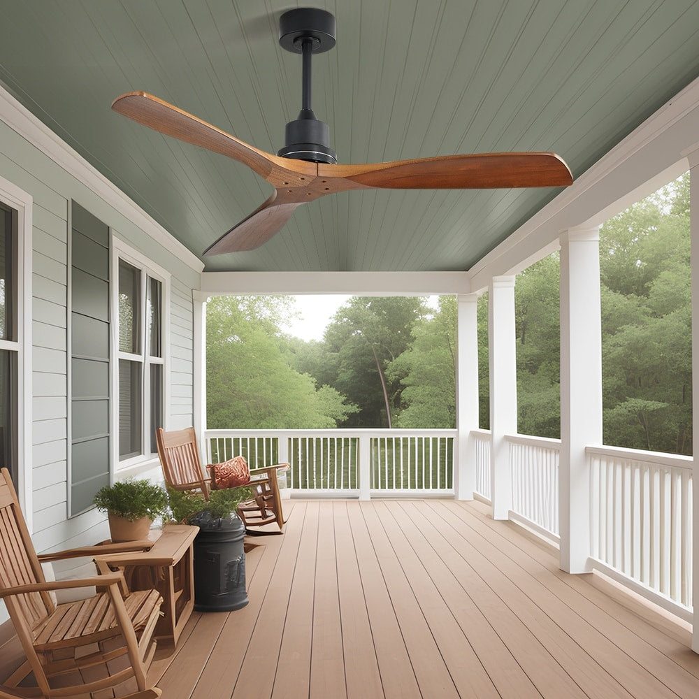 Ventilateur de plafond moderne en bois massif/ABS de 52 pouces avec télécommande (sans lumière), 6 vitesses de vent, flux d'air réversible