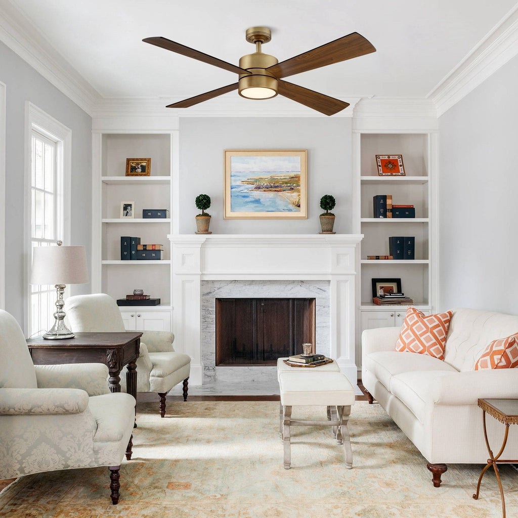 Ventilateur de plafond d'intérieur à 4 pales en laiton antique avec éclairage et télécommande