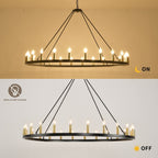 Lustre rond à 24 lumières en forme de roue de chariot de 54 pouces