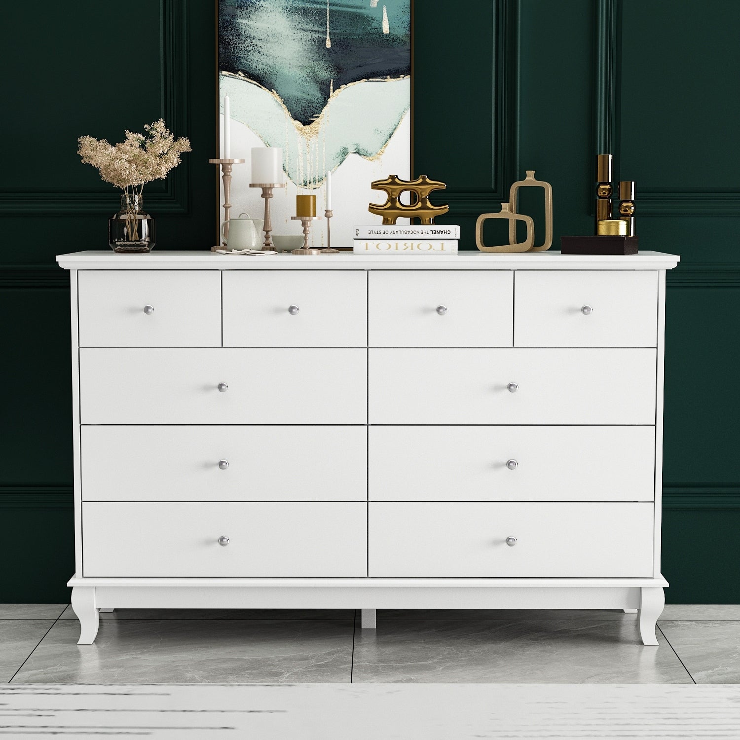 Commode double de 55,1 po de large avec tiroirs de rangement