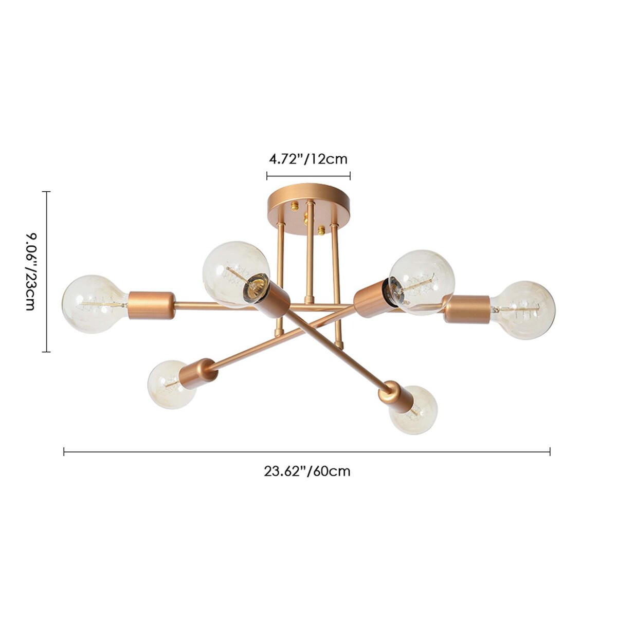 Plafonnier semi-encastré Sputnik moderne en métal léger de 60 cm (23,62 po)