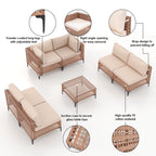 Ensemble de sièges d'extérieur sectionnels pour 6 personnes avec coussins