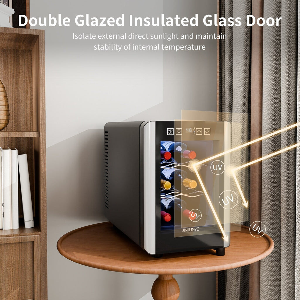 Réfrigérateur à vin 6 bouteilles (8-18 °C), mini-refroidisseur à boissons autonome pour l'été, refroidisseur à vin avec contrôle de la température