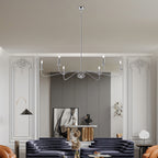 Lustre minimaliste à 6 lumières de 64 pouces, noir mat, or et chrome - N/A