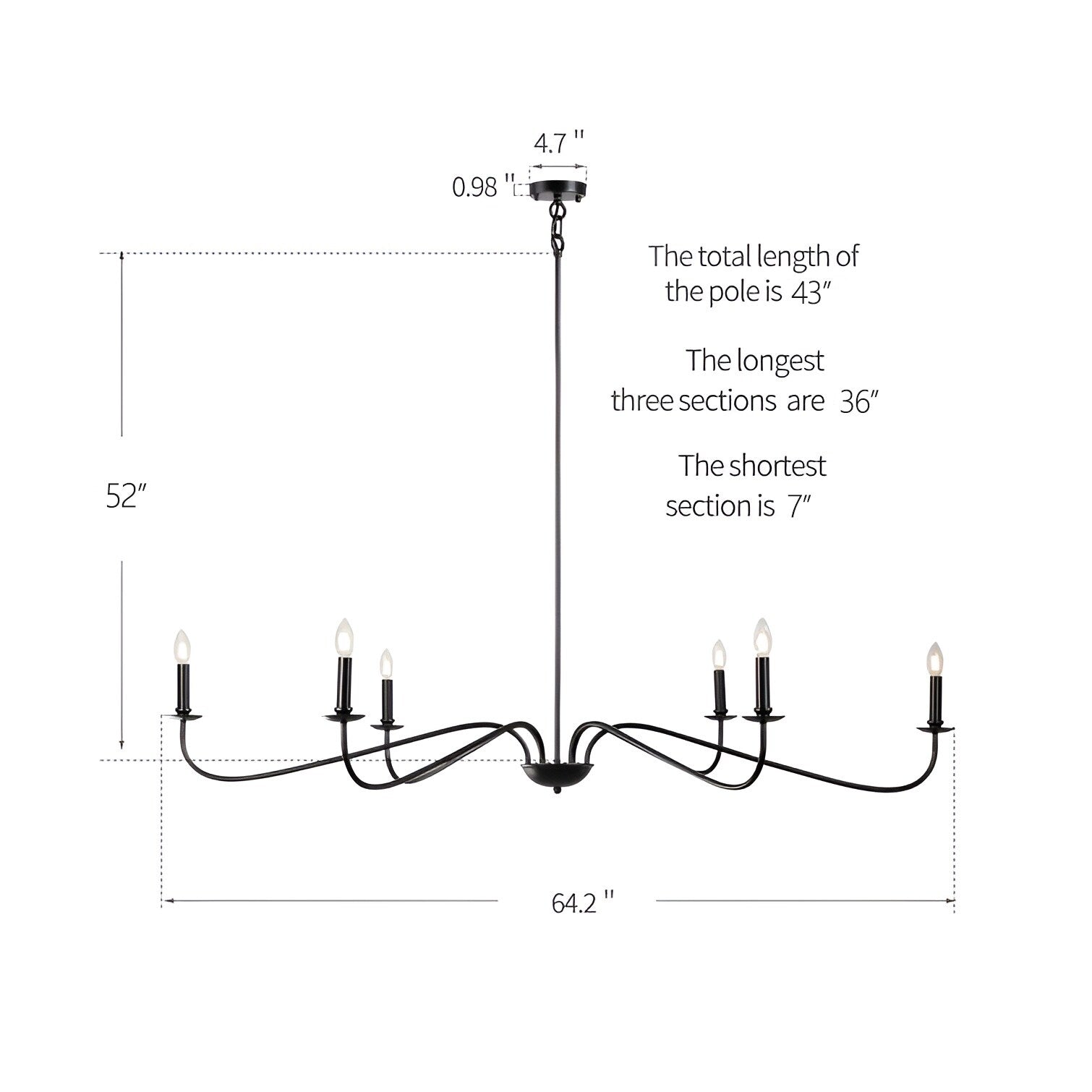 Lustre minimaliste français classique à 6 lumières avec éclairage de style bougie