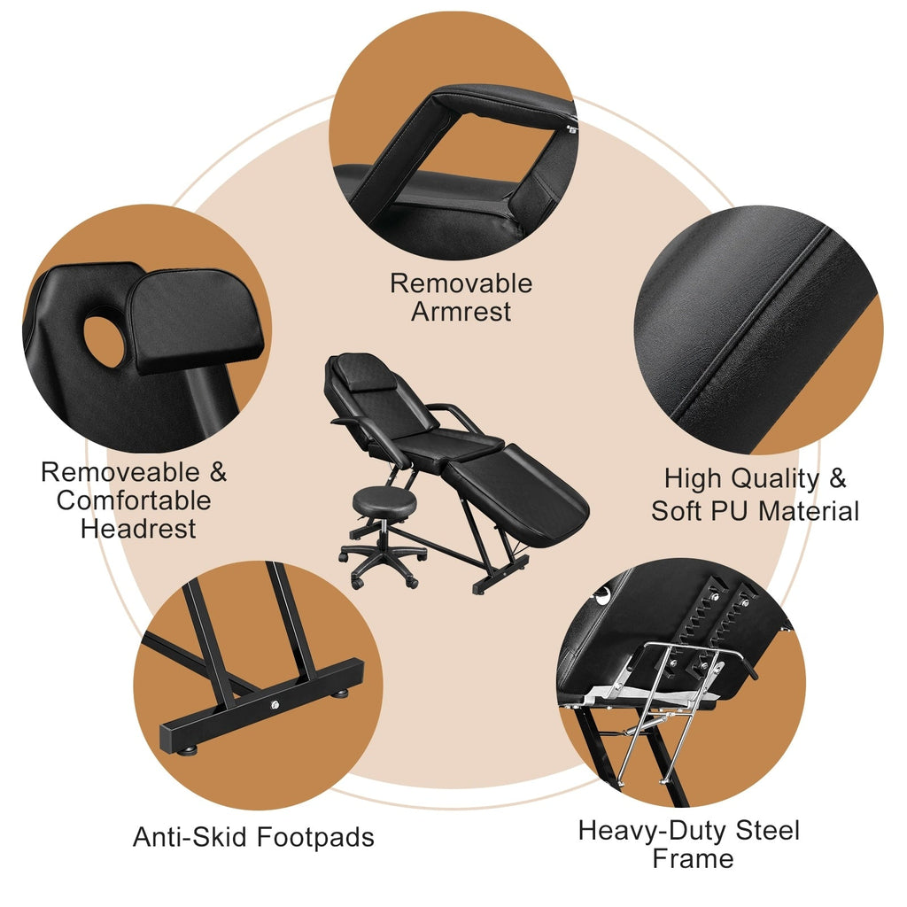 Chaise de massage réglable pour salon de beauté, spa, tatouage, avec tabouret