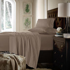 Ensemble de draps en coton 750 fils/cm² à poches extra profondes avec drap plat surdimensionné