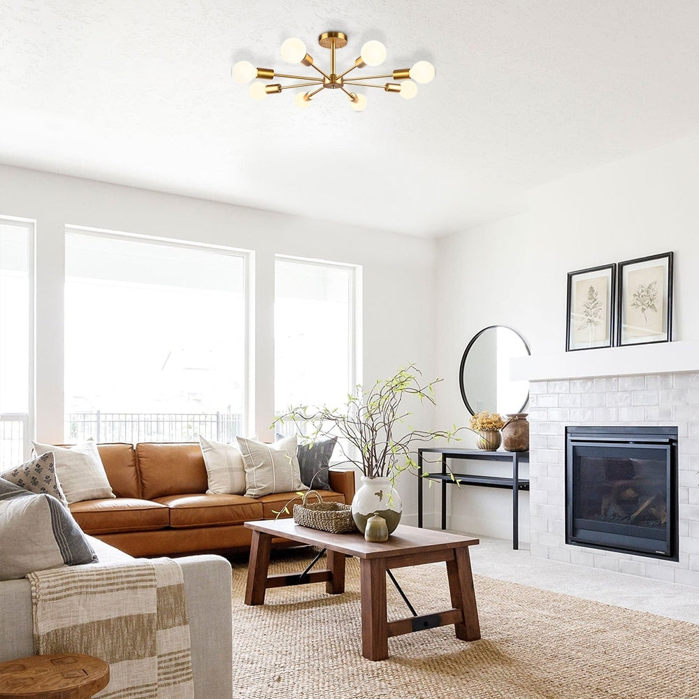 Plafonnier semi-encastré Sputnik noir/doré, idéal pour salon, cuisine, bureau, chambre ou hall d'entrée.