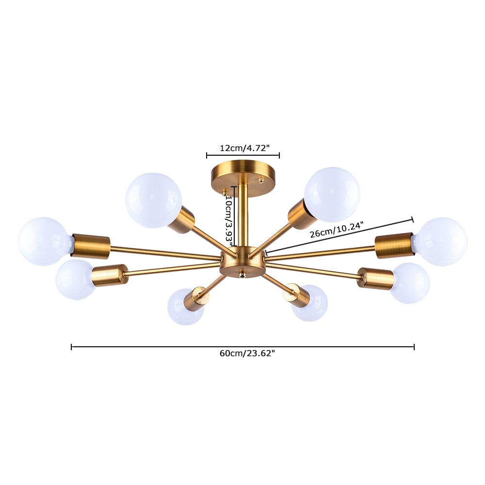 Plafonnier semi-encastré Sputnik noir/doré, idéal pour salon, cuisine, bureau, chambre ou hall d'entrée.